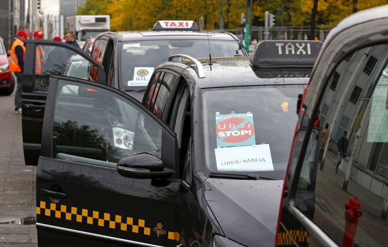 Manifestation de taxis europeens contre uber a bruxelles