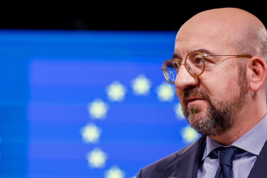 Le president du conseil europeen charles michel lors d'une conference de presse a bruxelles