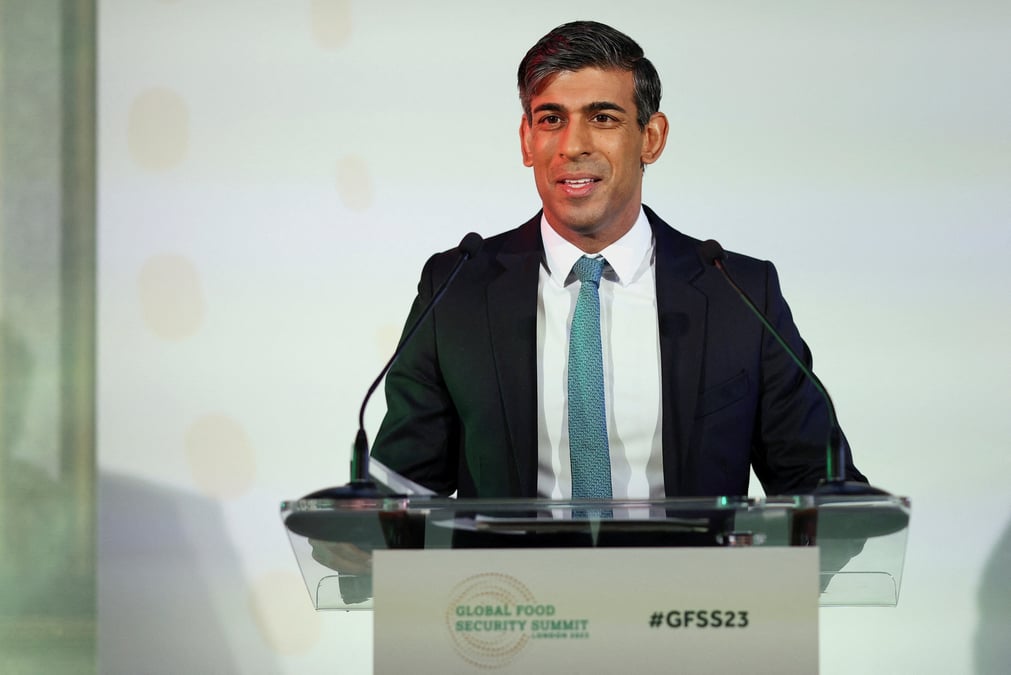 Le premier ministre britannique rishi sunak au sommet mondial sur la securite alimentaire a lancaster house