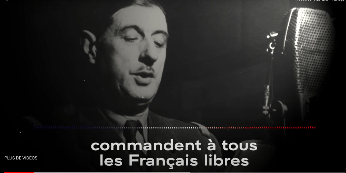 Appel du 18 juin 1940, général de Gaulle, reconstitution discours avec IA,