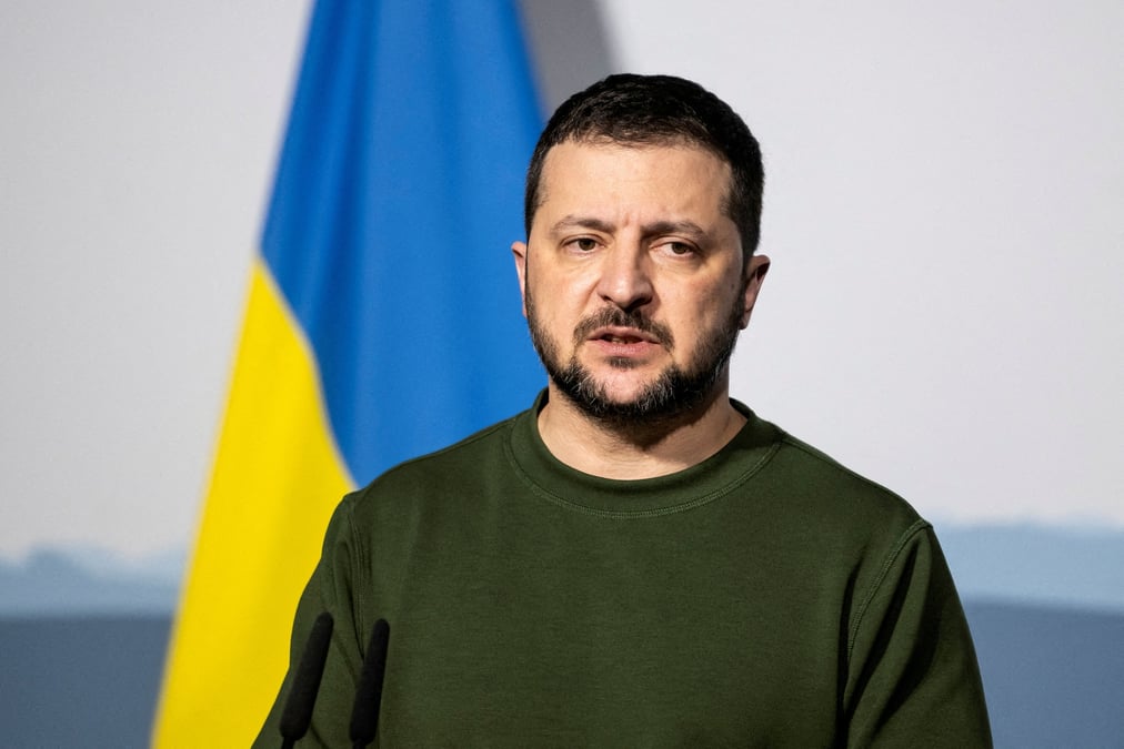Le president ukrainien volodimir zelensky lors d'une conference de presse