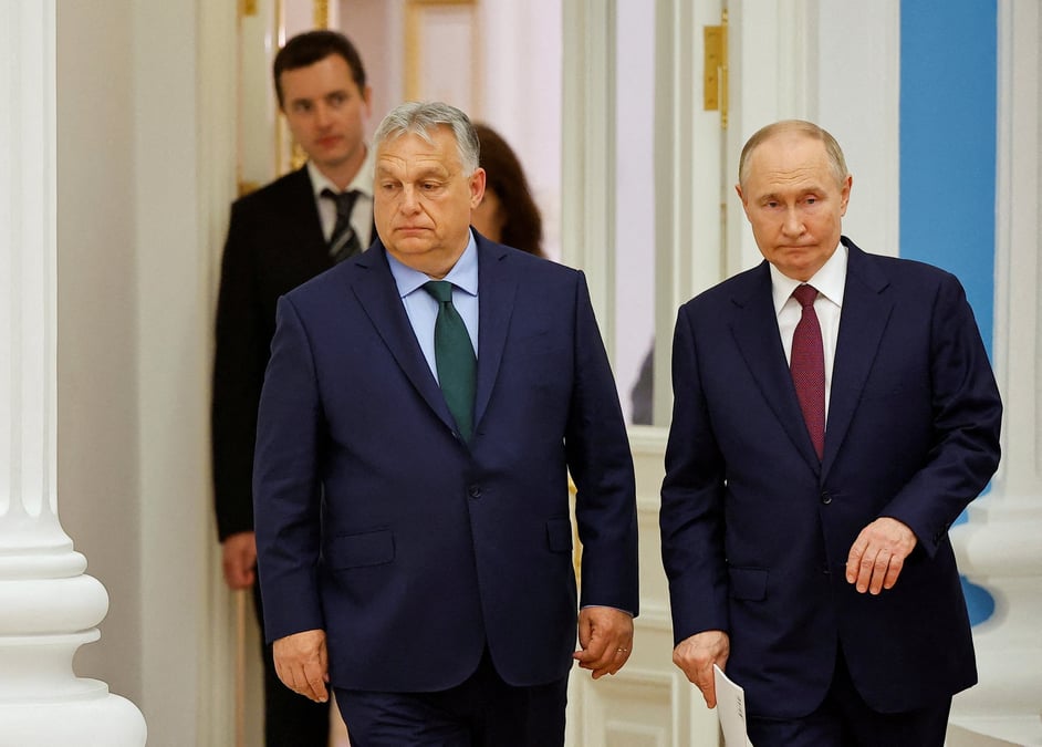 Le premier ministre hongrois viktor orban et le president russe vladimir poutine