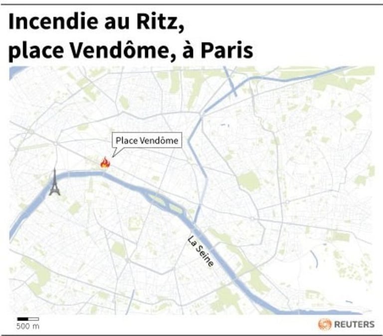 Incendie au ritz, place vendome, a paris