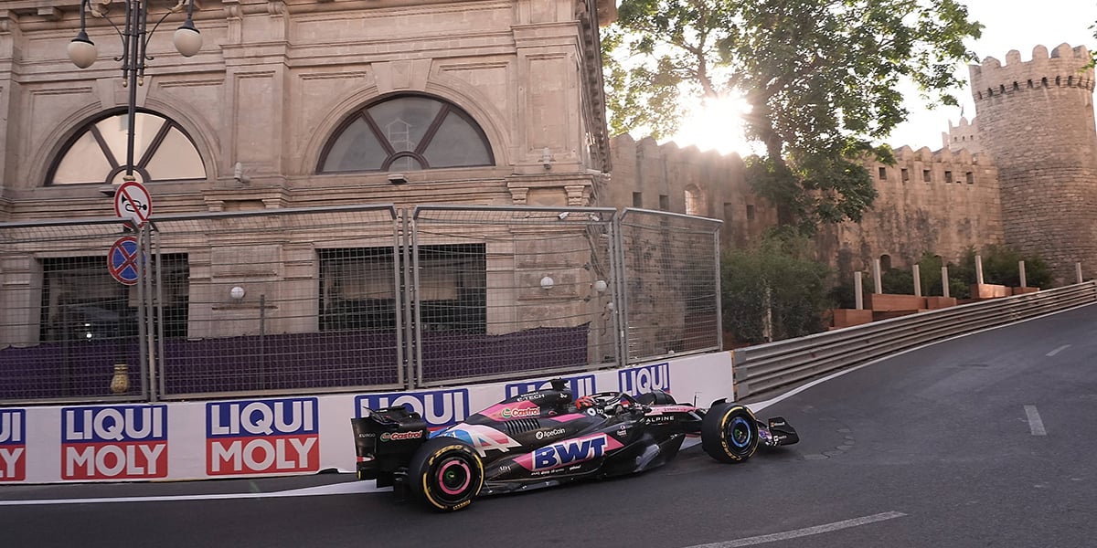 La monoplace Alpine d’Esteban Ocon, jeudi à Bakou, lors des essais du GP d’Azerbaïdjan.