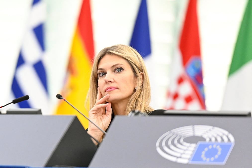 La vice-presidente du parlement europeen, la socialiste grecque eva kaili, au parlement europeen a strasbourg