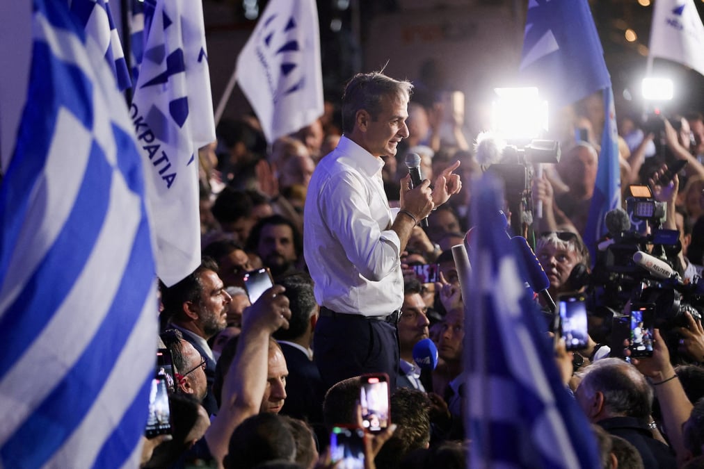 L'ancien premier ministre grec et leader du parti conservateur nouvelle democratie, kyriakos mitsotakis, a athenes