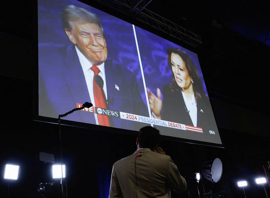 Debat presidentiel harris-trump organise par abc a philadelphie, en pennsylvanie