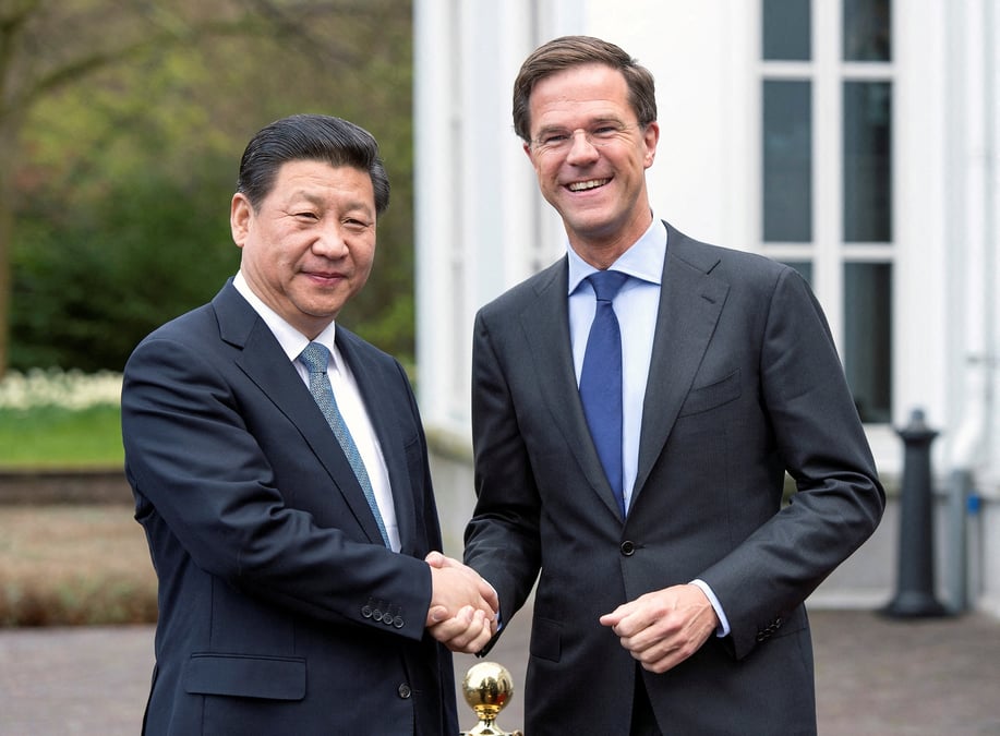 Mark rutte et xi jinping a la haye