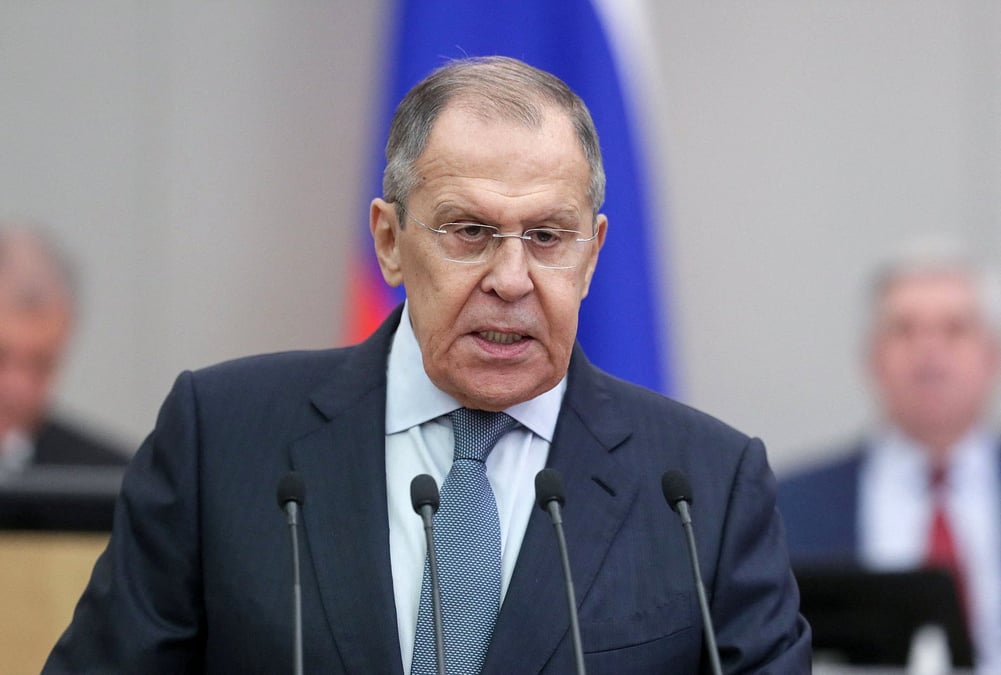 Photo d'archives du ministre russe des affaires etrangeres, sergei lavrov, lors d'une session de la douma d'etat