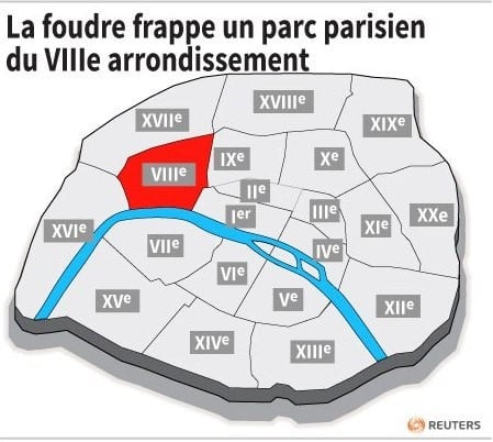 La foudre frappe un parc parisien du viiie arrondissement