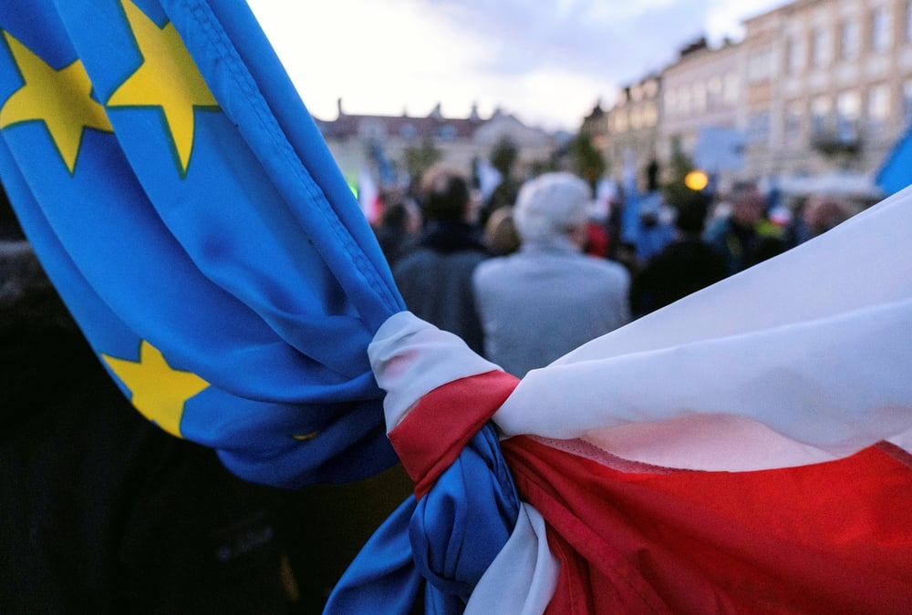 Photo d'archives : rassemblement en faveur de l'adhesion de la pologne a l'union europeenne, a rzeszow