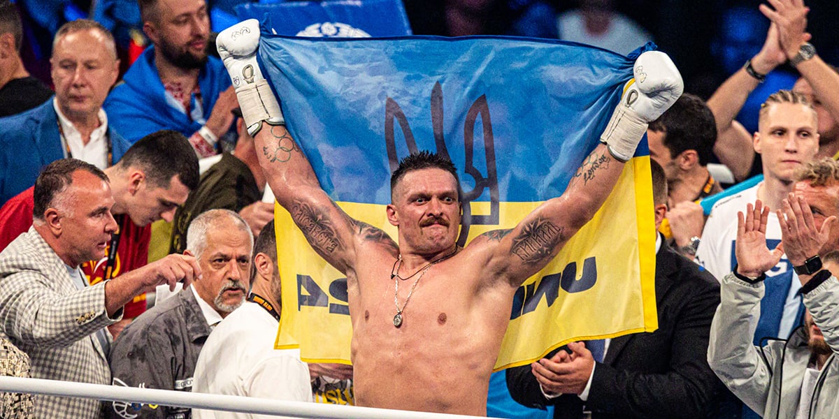 Oleksandr Usyk victorieux, le 27 août 2023, à Wroclaw (Pologne).