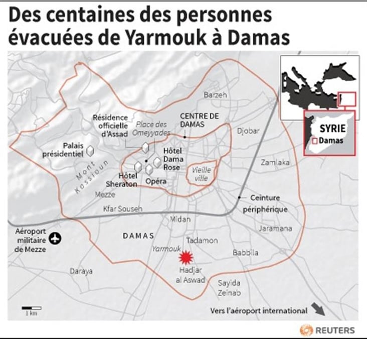 Centaines de personnes évacuées d'un faubourg assiégé de Damas