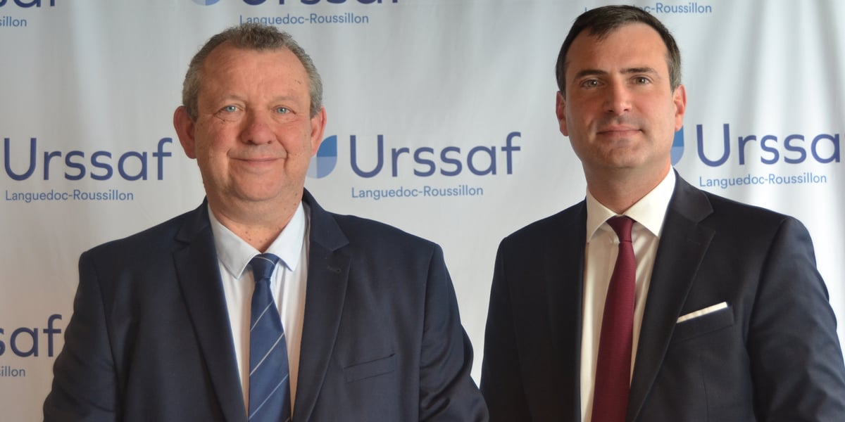 François Hiebel, directeur de l'Urssaf Languedoc-Roussillon, et Damien Ientile, directeur de l'Urssaf Caisse nationale, à Montpellier le 30 septembre 2024.