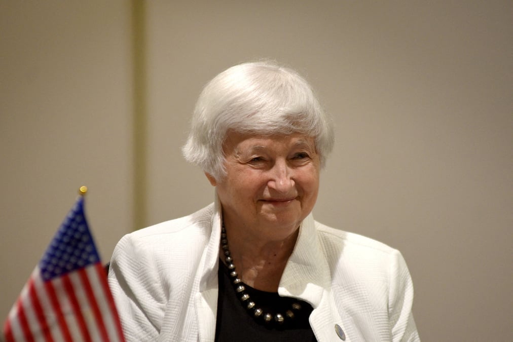 Janet yellen, secretaire au tresor americain, lors d'une reunion a rio de janeiro