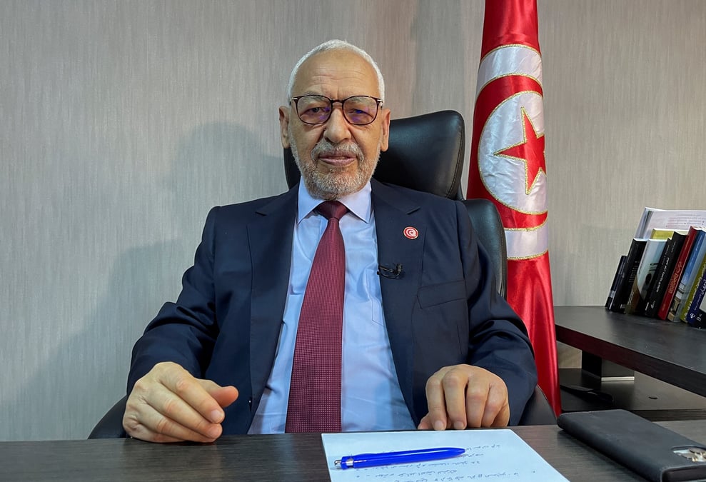 Le tunisien rached ghannouchi participe a une interview avec l'agence reuters a tunis