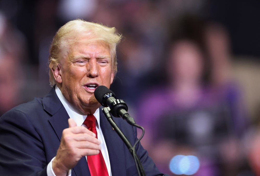 Republican presidential nominee trump holds a campaign rally with his running mate vance for the first time, in grand rapids