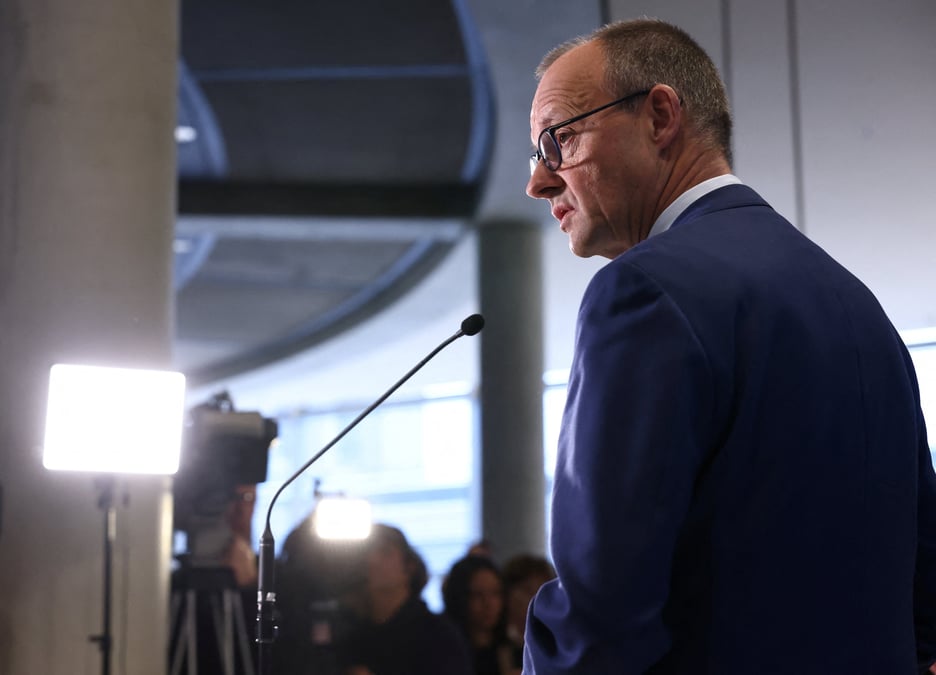 Friedrich merz, le chef du parti conservateur de l'union chretienne-democrate lors d'une declaration