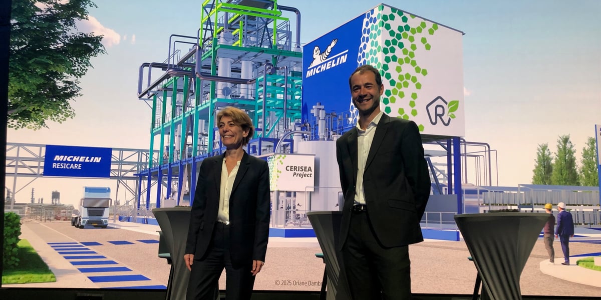 Maude Portigliatti, directrice de la division Polymer Composite Solutions chez Michelin et Quentin Faucret, directeur de la ligne Business Polymères solutions, ont présenté le nouveau démonstrateur industriel qui s'installera en Isère.