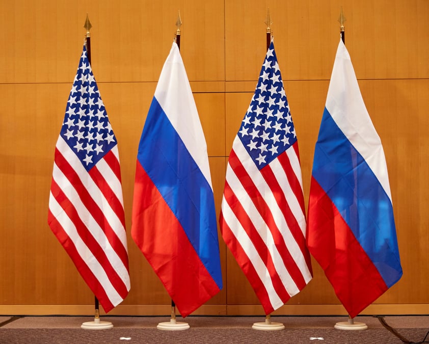 Photo des drapeaux de la russie et des etats-unis