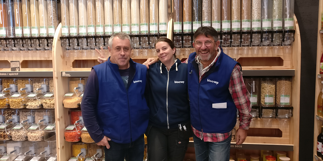 Christophe Jacob, Diane Rival et Raymond Bayol, porteurs du projet de magasin Biocoop à La Brède