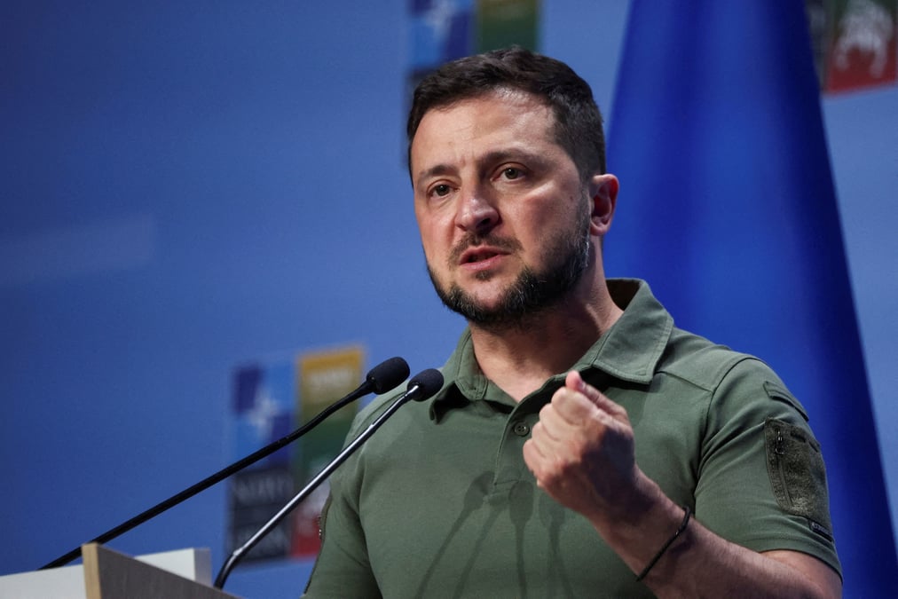 Le president ukrainien volodymyr zelenskiy lors d'une conference de presse