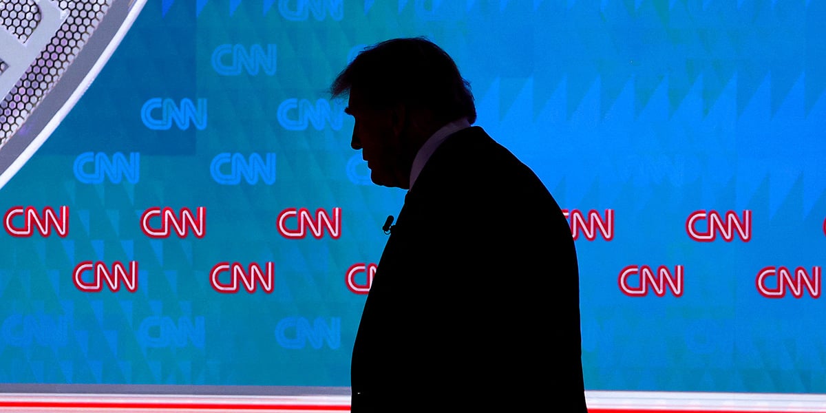 Donald Trump jeudi soir, dans les studios de CNN, pendant une pause lors du débat télévisé avec Joe Biden.
