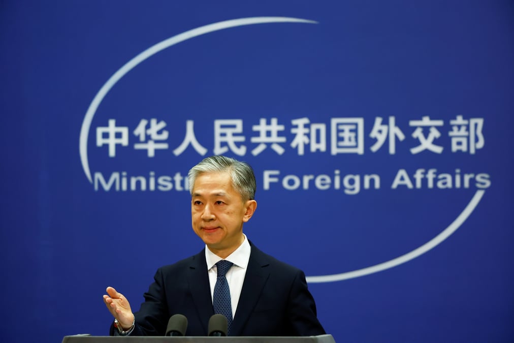 Wang wenbin, porte-parole du ministere chinois des affaires etrangeres, lors d'une conference de presse a pekin, chine