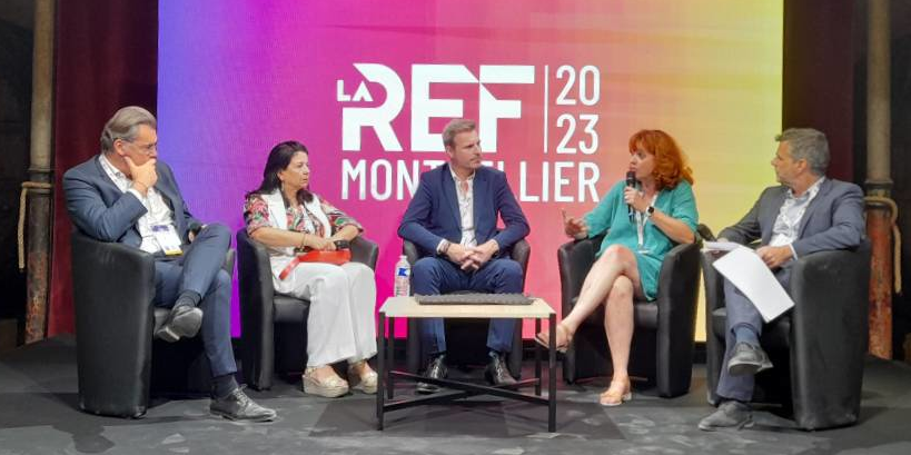 Lors de la REF du Medef Hérault Montpellier, le 7 septembre 2023 : Benoît Serre, Amal El Fallah Seghrouchni, Eric Gras et Marion Polge.