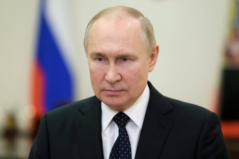 Le president russe vladimir poutine felicite les agents et les veterans des services de securite par liaison video a moscou