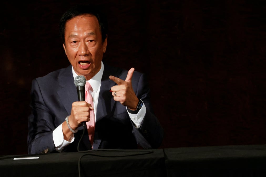 Terry gou, fondateur de foxconn et candidat a la presidence, s'exprime lors d'une conference de presse a taipei