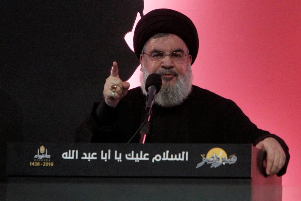 File photo: lebanon's hezbollah leader sayyed hassan nasrallah addresses his supporters during a public appearance at a religious procession