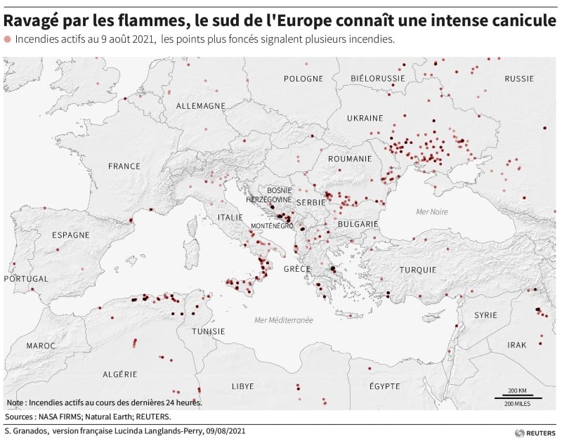 Ravage par les flammes, le sud de l'europe connait une intense canicule