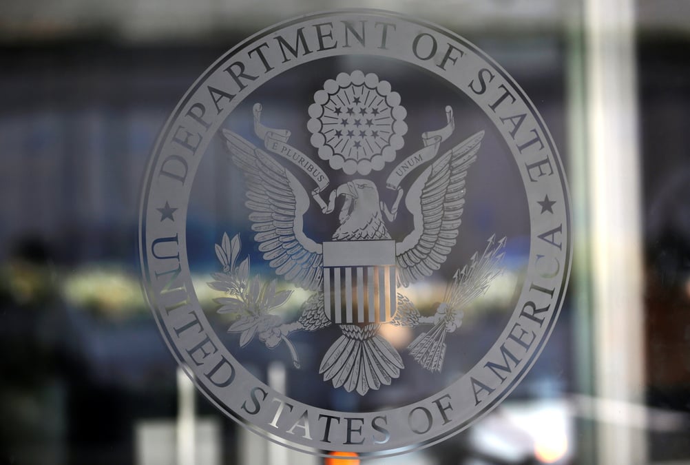Le sceau du departement d'etat des etats-unis est visible a washington