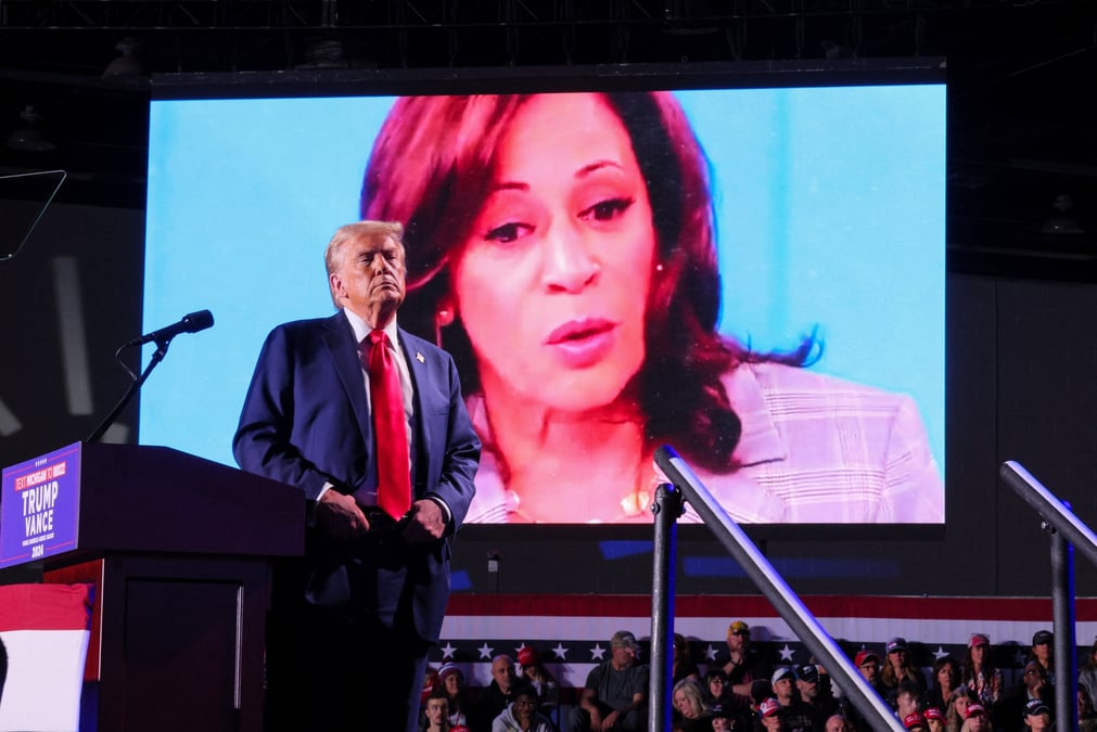 Le candidat republicain a l'election presidentielle, l'ancien president des etats-unis donald trump, fait campagne dans le michigan