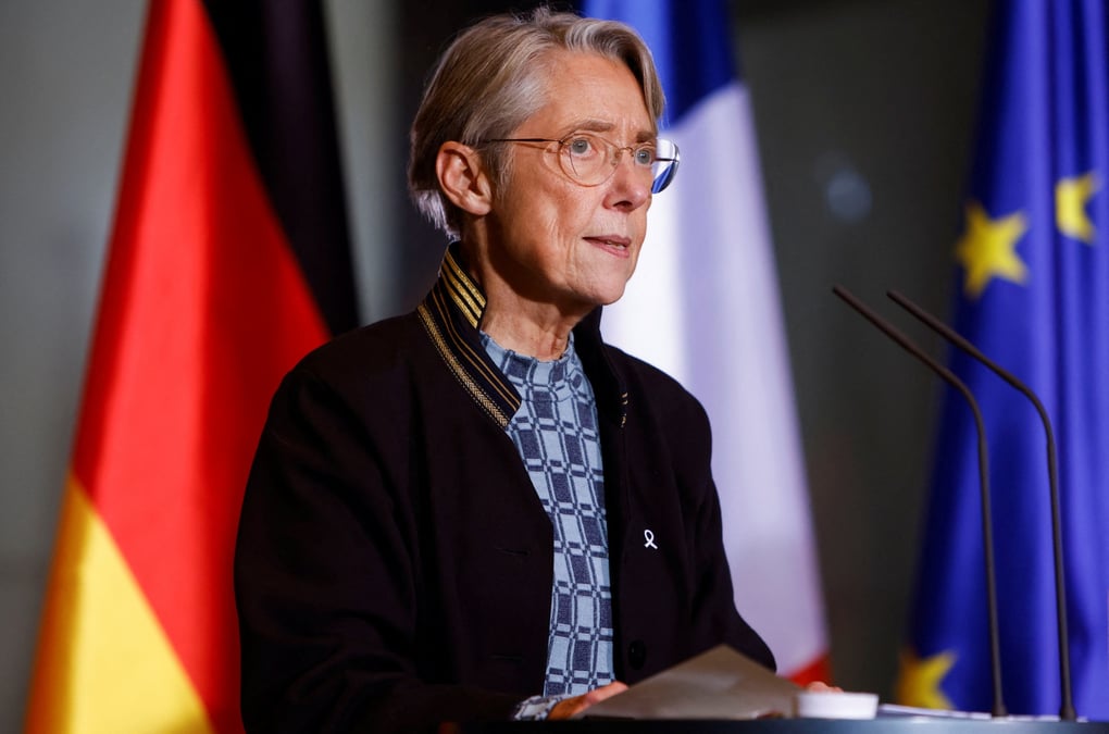 La premiere ministre francaise elisabeth borne lors d'une conference de presse avec le chancelier allemand olaf scholz a berlin