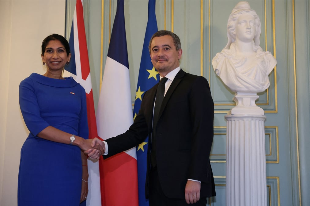 Le ministre francais de l'interieur, gerald darmanin, et la ministre britannique de l'interieur, suella braverman a paris