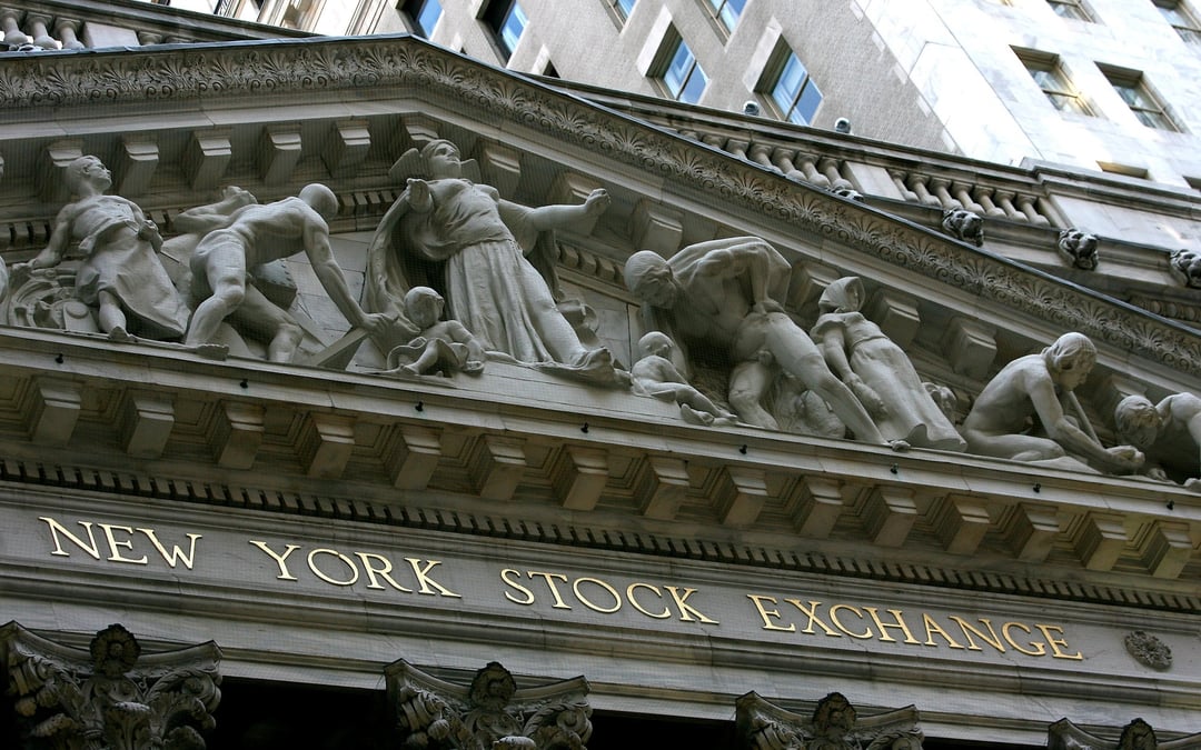 The facade of the new york stock exchange is seen on wall street in new york, may 24, 2006...