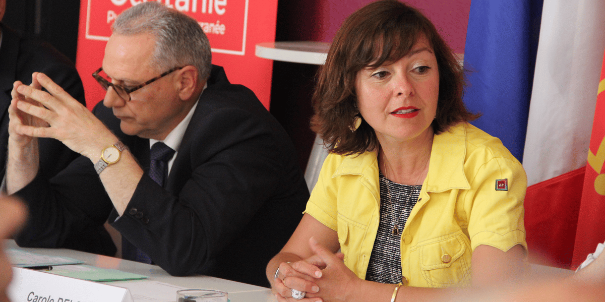 Carole Delga, présidente de Région, entourée de ses partenaires dans l'OPLC
