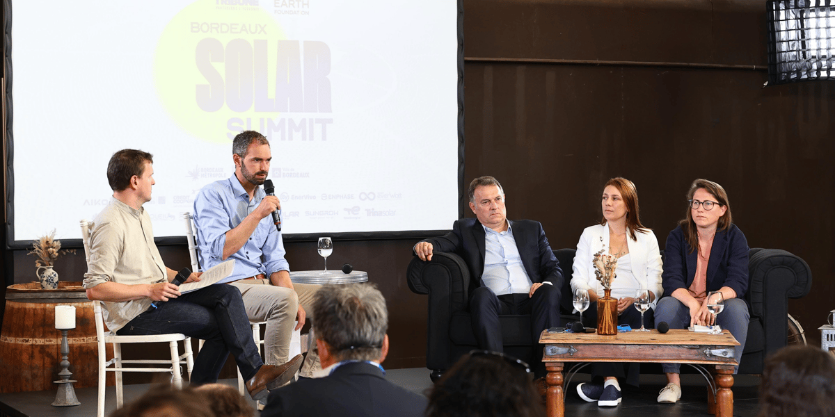 De gauche à droite : Pierre Cheminade (La Tribune), Andreas Rüdinger (Iddri), Pierre-Emmanuel Martin (Carbon), Carole Descroix (Terapolis) et Anaïs Gouabault (Soren), mardi 25 juin à Bordeaux.