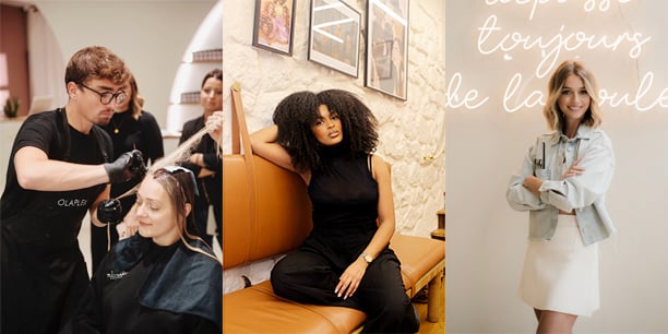 De gauche à droite, Thomas Tuccinardi, Océane Avakian et Anissa
Moummad,
artistes
capillaires.