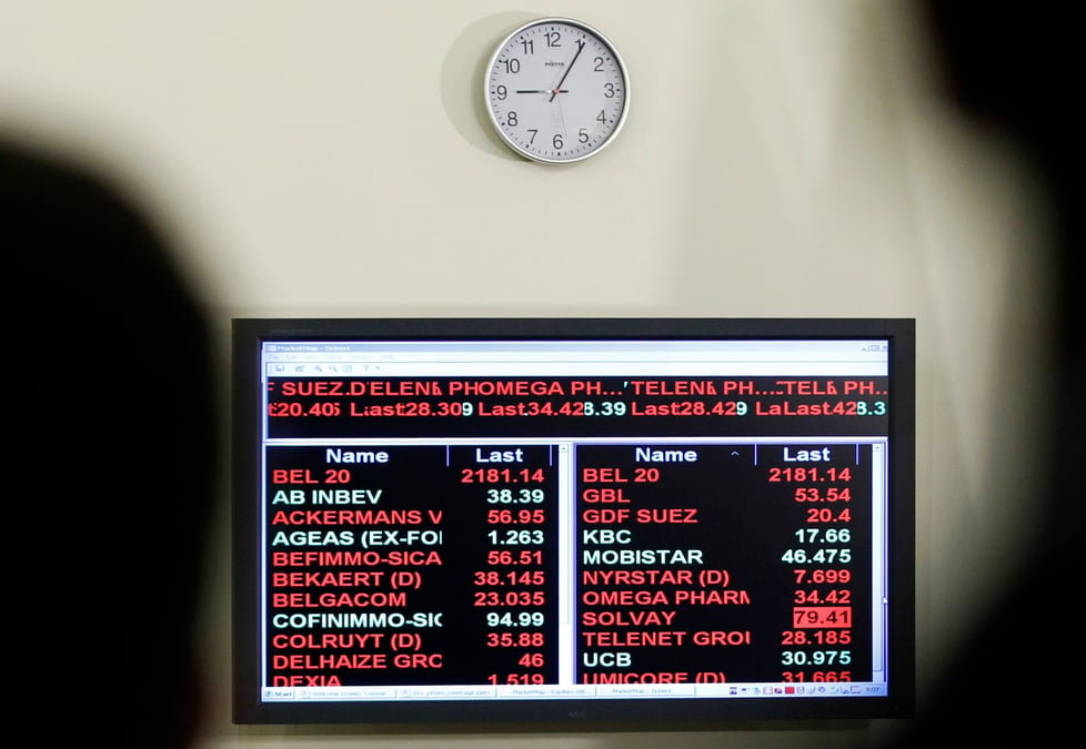 Le tableau de l'indice bel 20 est visible a la bourse nyse euronext de bruxelles