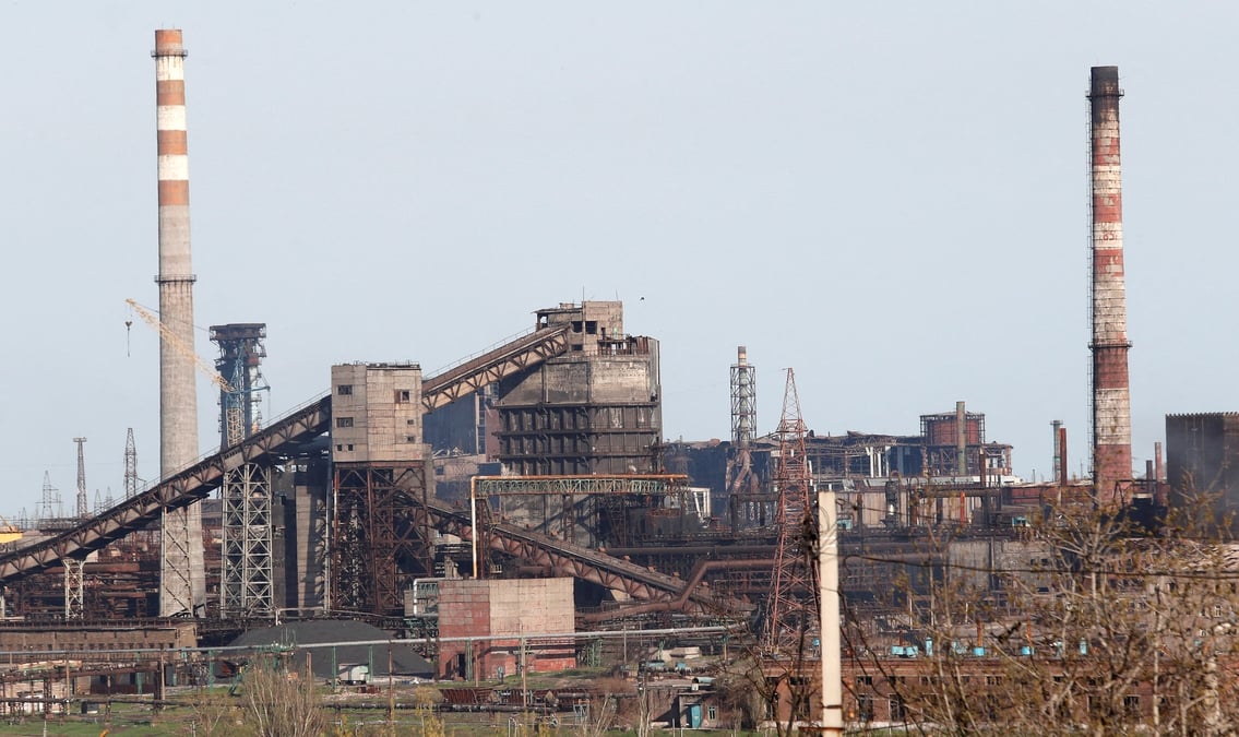 File photo: a view shows the azovstal iron and steel works in mariupol