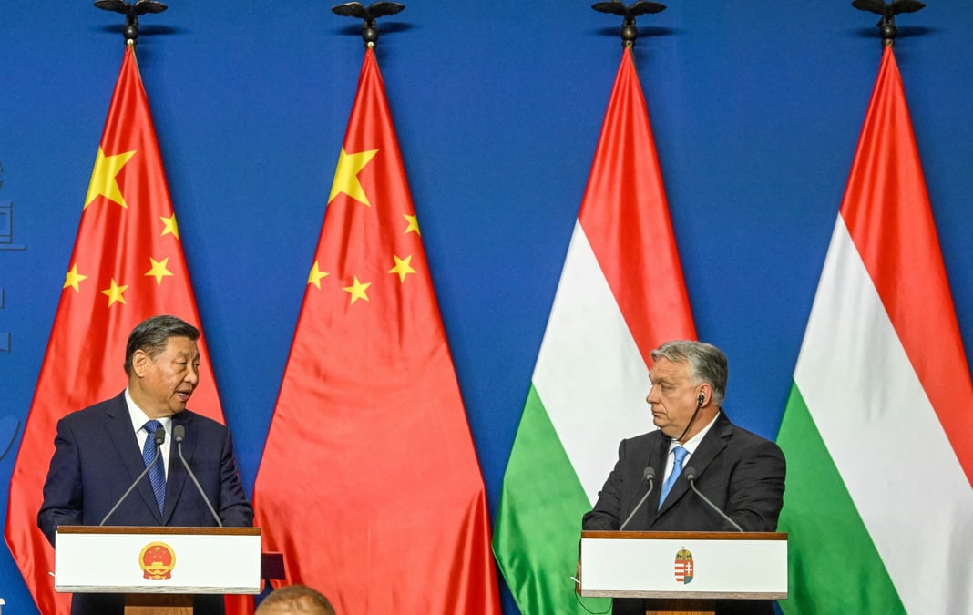 Viktor Orban et Xi Jinping lors d'une conférence de presse commune à Budapest le 9 mai 2024.
