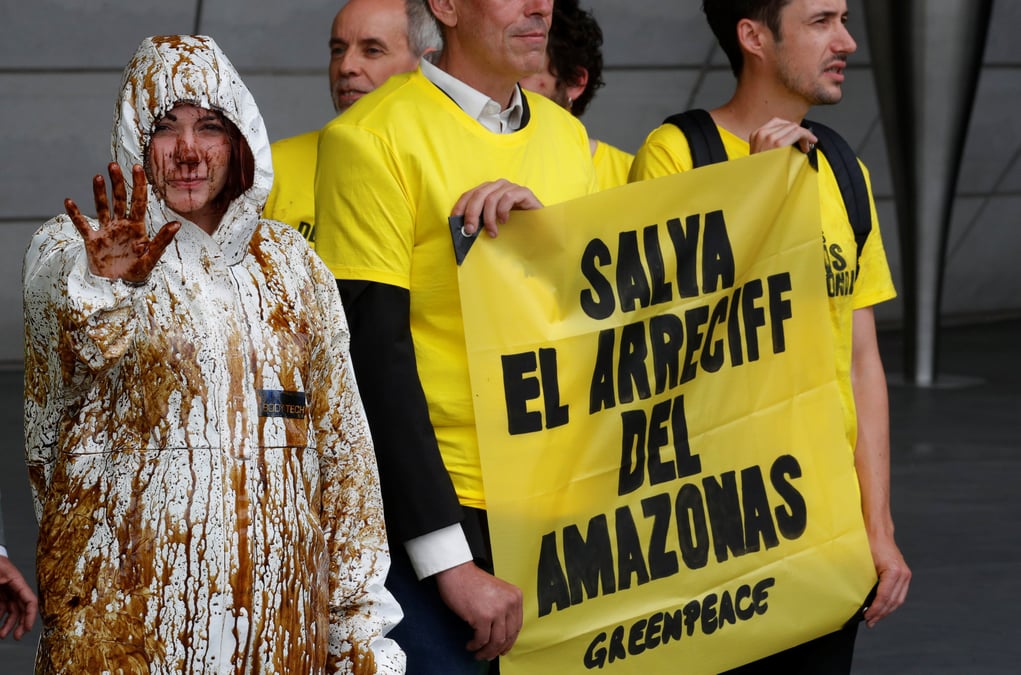 Total: greenpeace perturbe l'ag pour denoncer le projet amazonien