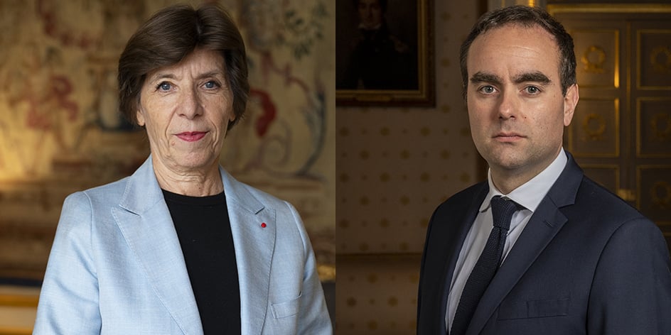 Catherine Colonna, Ministre de l'Europe et des Affaires Étrangères ; Sébastien Lecornu, Ministre des Armées.