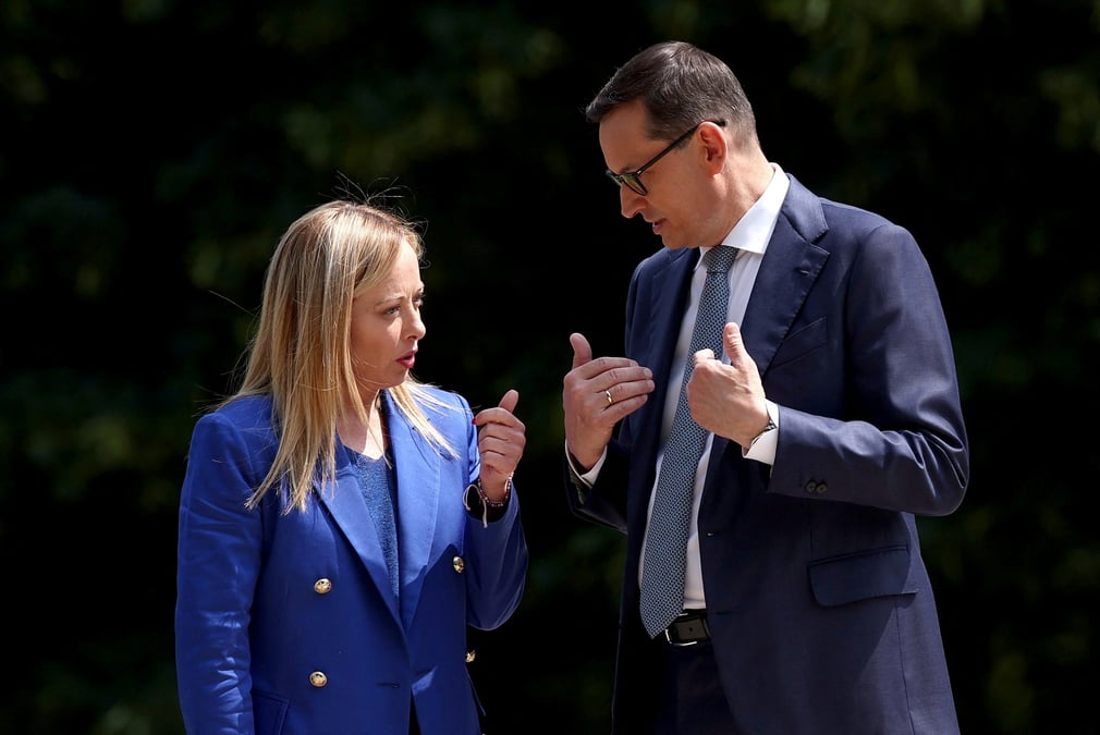 La premiere ministre italienne giorgia meloni rencontre son homologue polonais mateusz morawiecki a varsovie