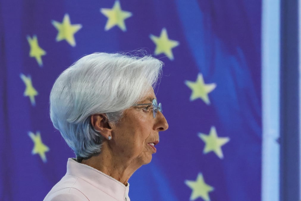 Christine lagarde lors d'une conference de presse a francfort