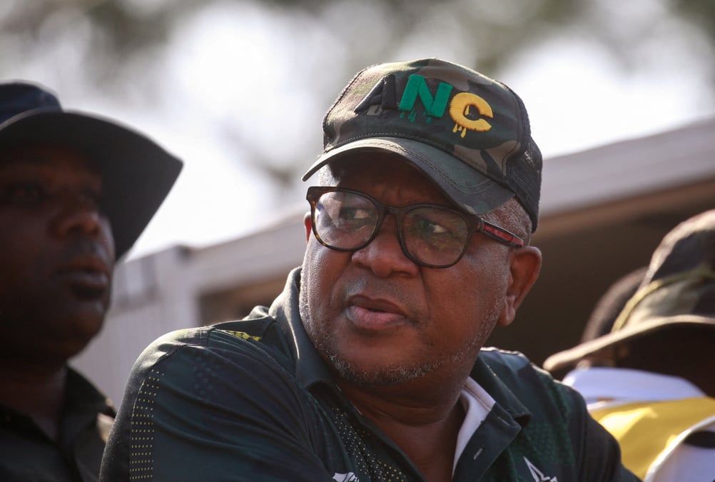 Le secretaire general du congres national africain, fikile mbalula, lors d'un rassemblement electoral a verulam