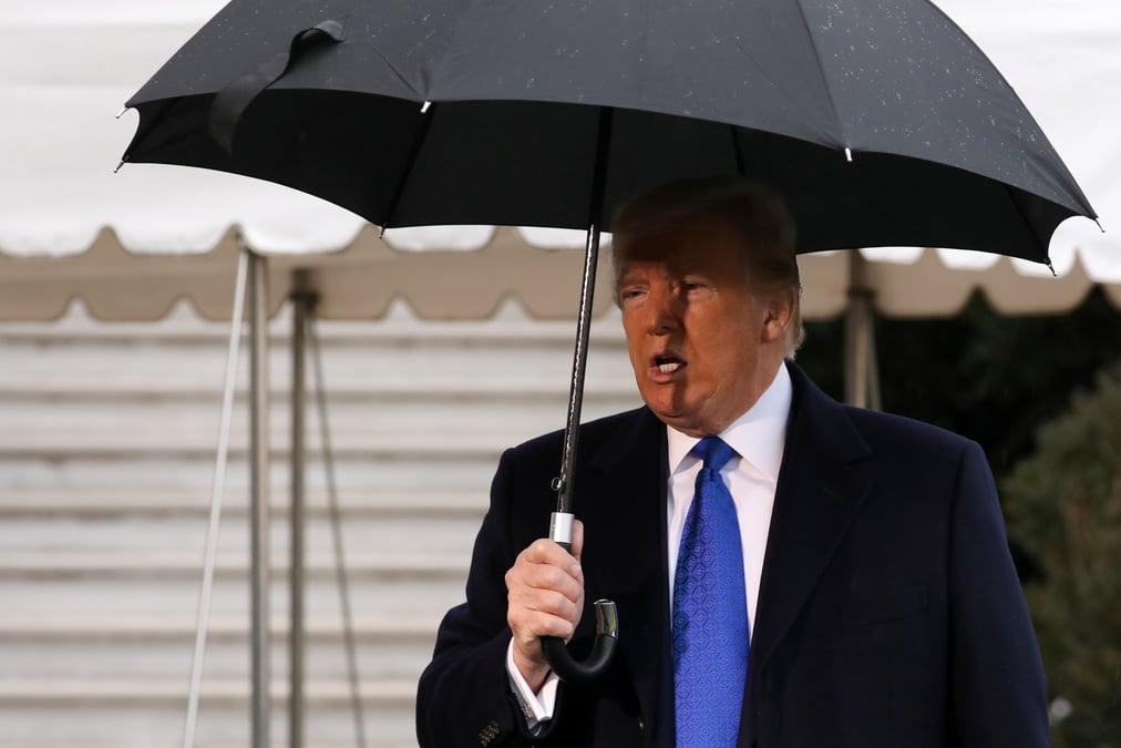 U.s. president trump speaks to reporters as he departs the white house in washington